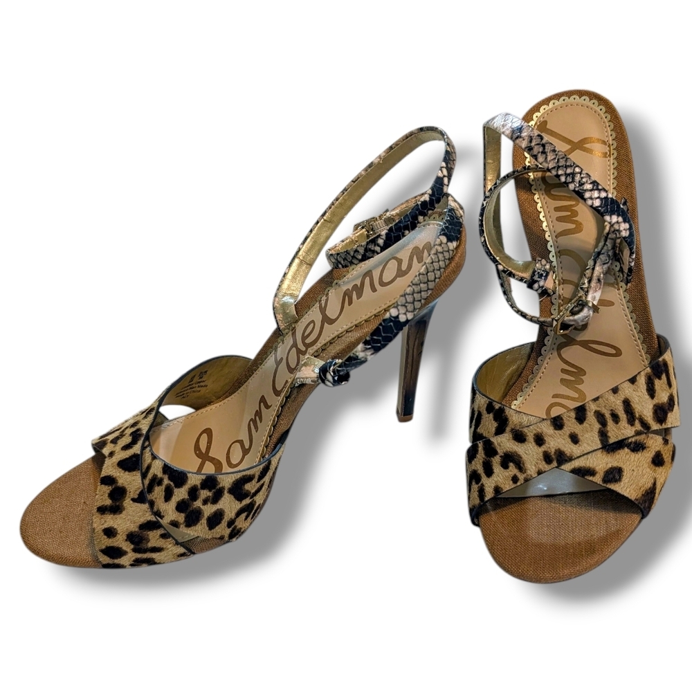 SAM EDELMAN Aly Leopard Print Strappy Heeled Sandals, Size 8 - Picture 2 of 10